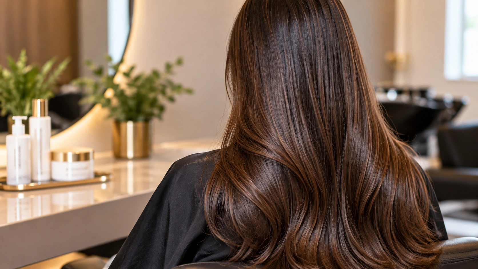 Aplicação de tratamento capilar nos cabelos em salão de beleza
